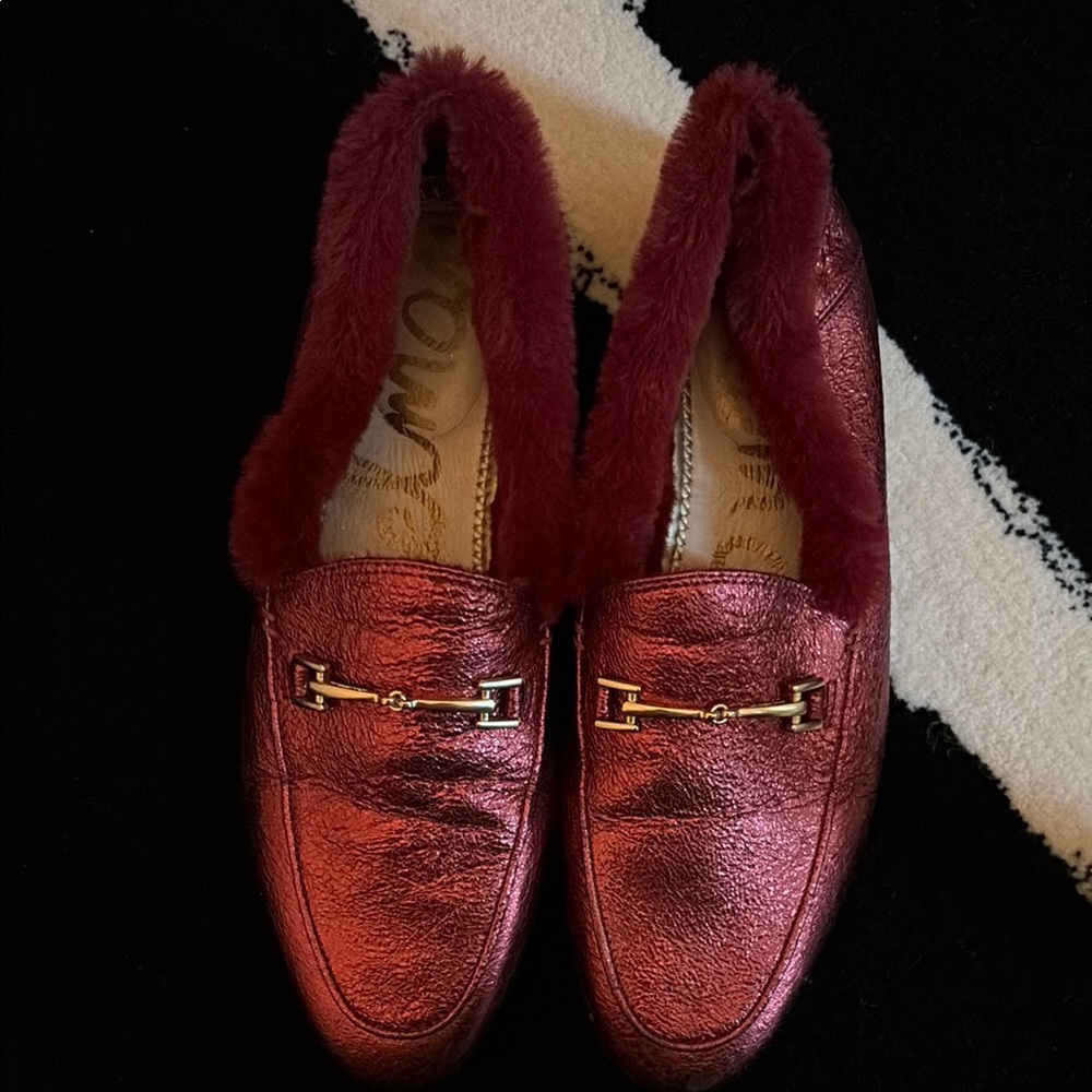 Sam Edelman Metallic Red Loafers with Gold Accent